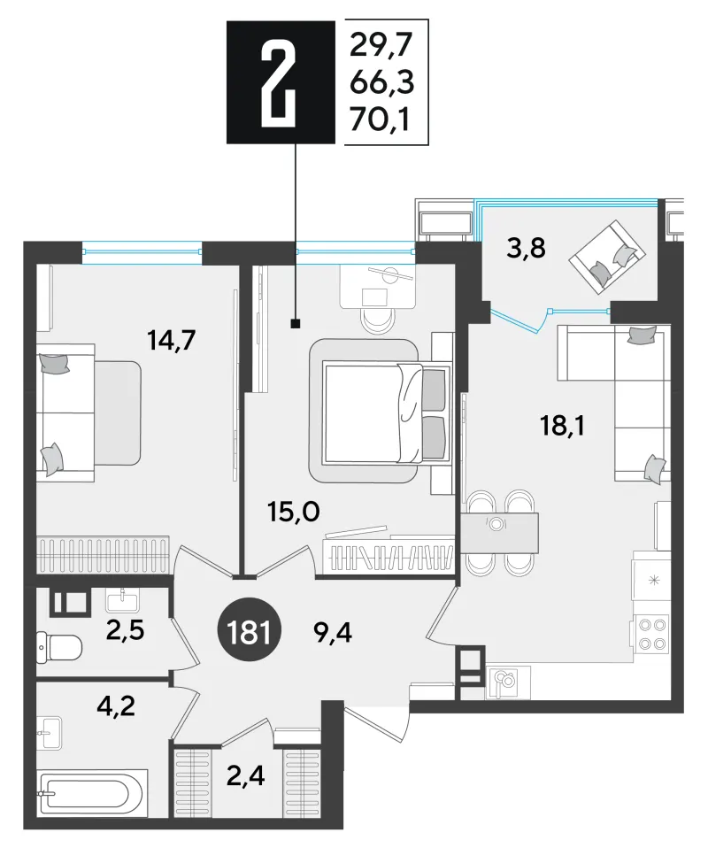 2-комн. 70.8 м²