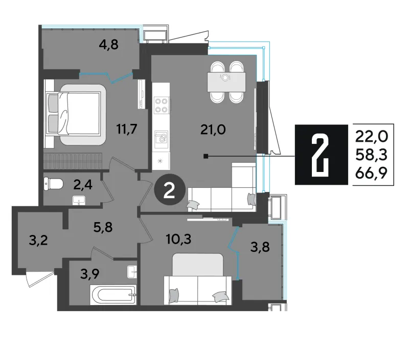 2-комн. 67.4 м²