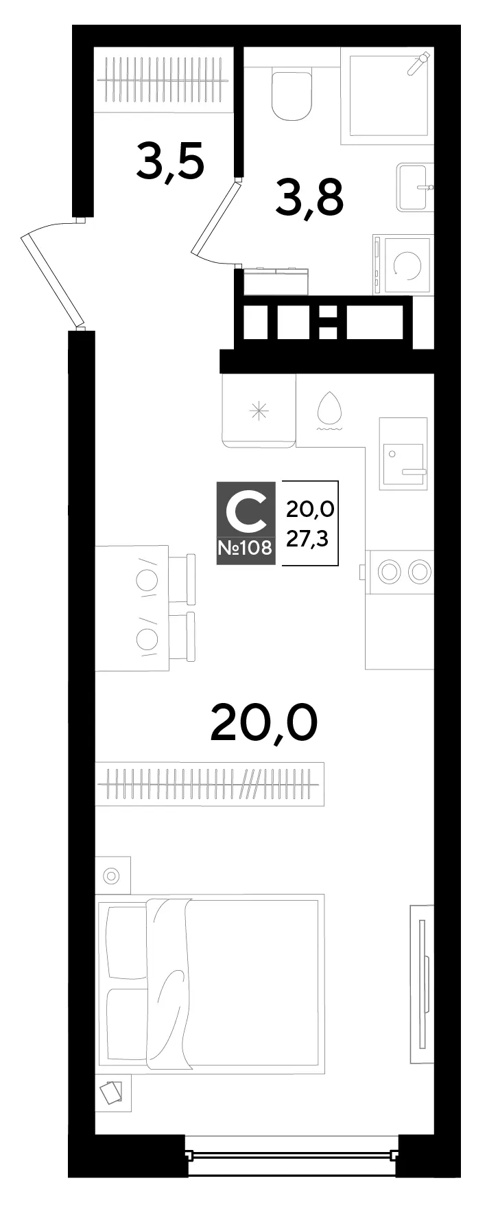 Студия 27.3 м²