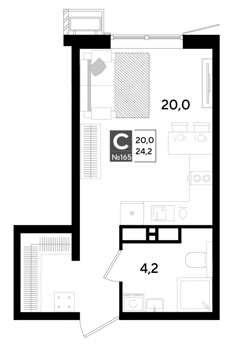 Студия 24.2 м²