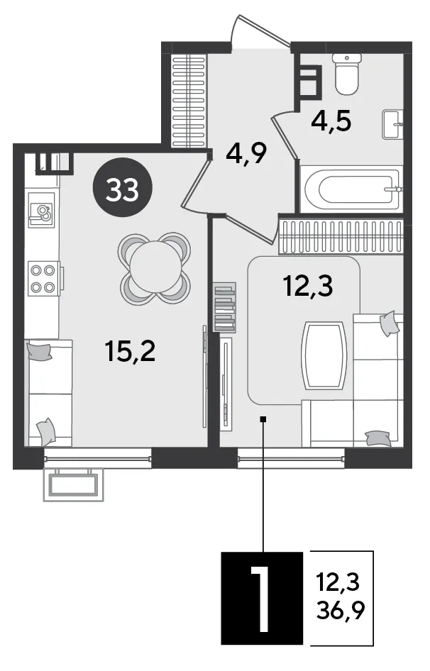 1-комн. 36.9 м²