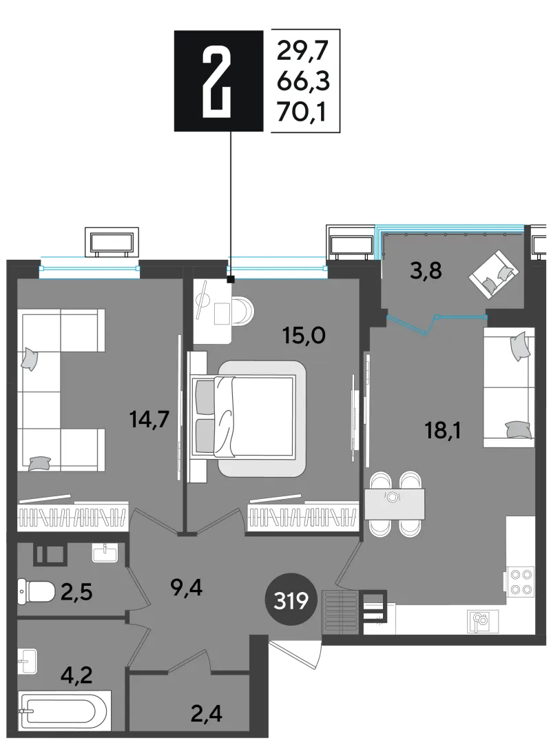 2-комн. 70.3 м²