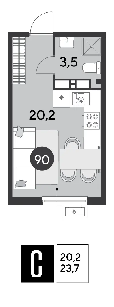 Студия 23.7 м²