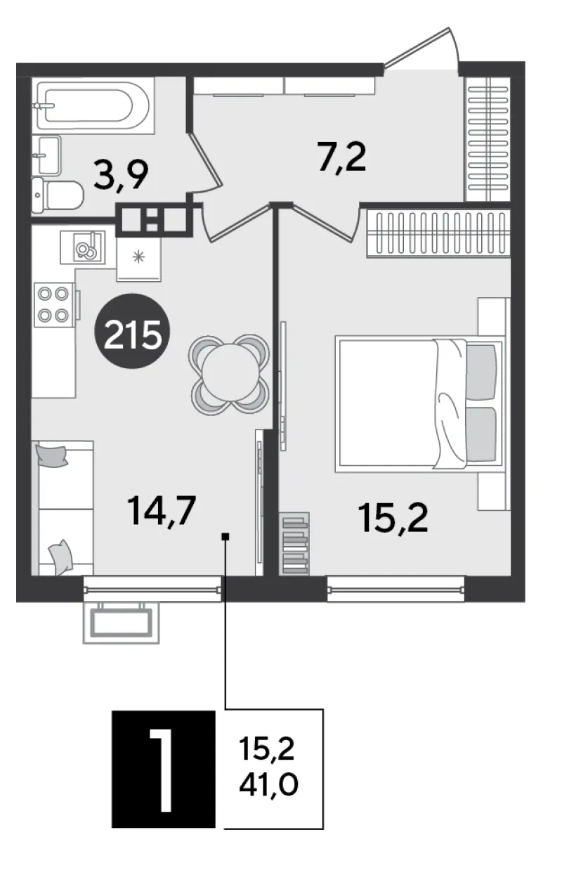 1-комн. 41 м²
