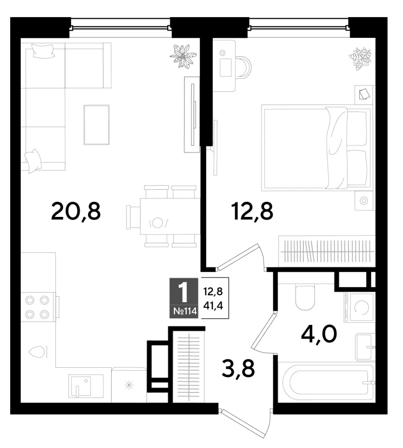 1-комн. 41.4 м²
