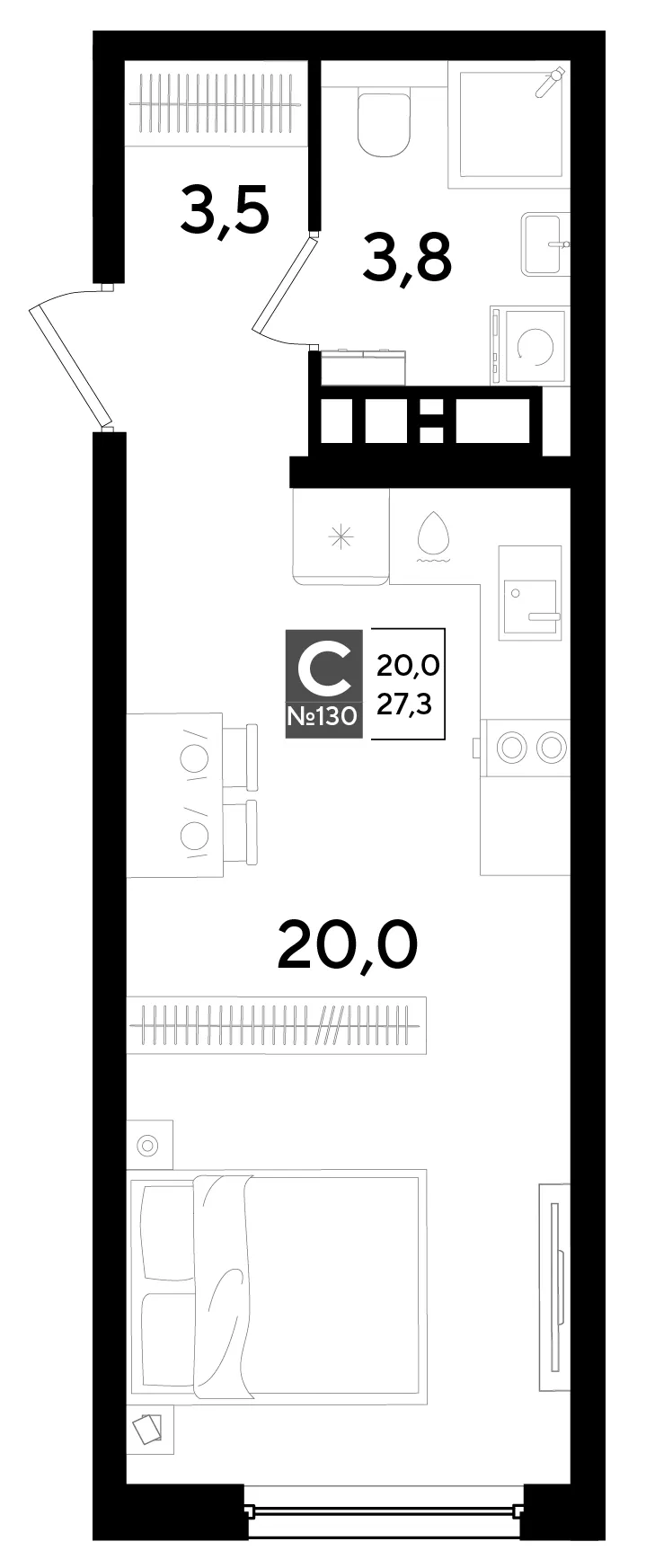 Студия 27.3 м²