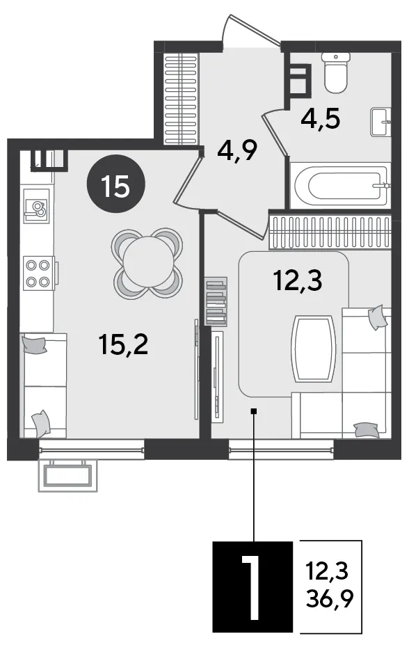 1-комн. 36.9 м²