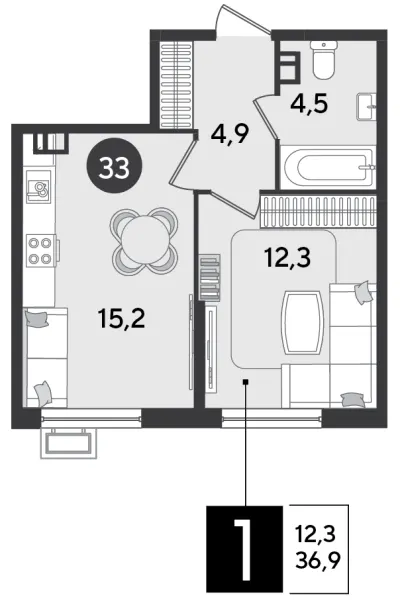 36,9 м² — планировка
