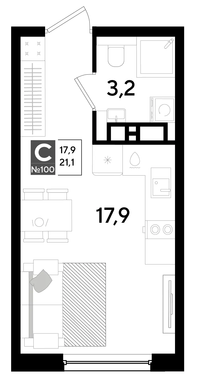 Студия 21.1 м²