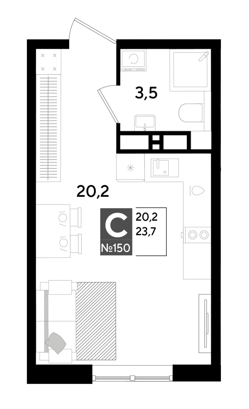 Студия 23.7 м²