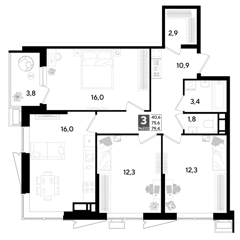3-комн. 79.4 м²