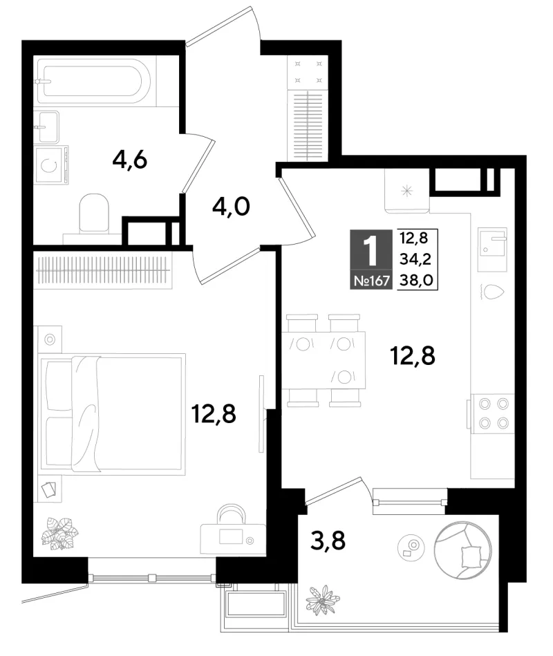 1-комн. 38 м²