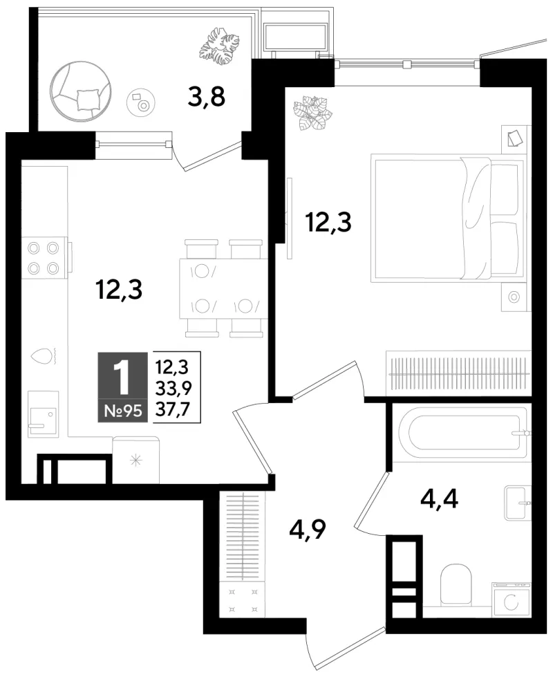 1-комн. 37.7 м²
