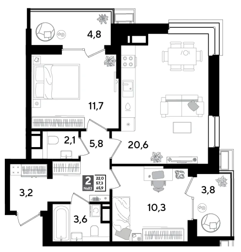 2-комн. 65.9 м²