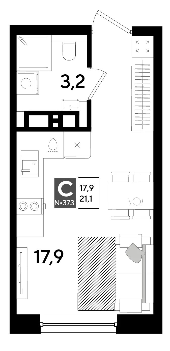 Студия 21.1 м²