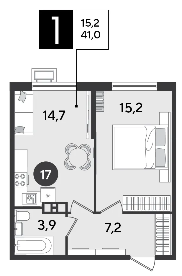 1-комн. 41 м²