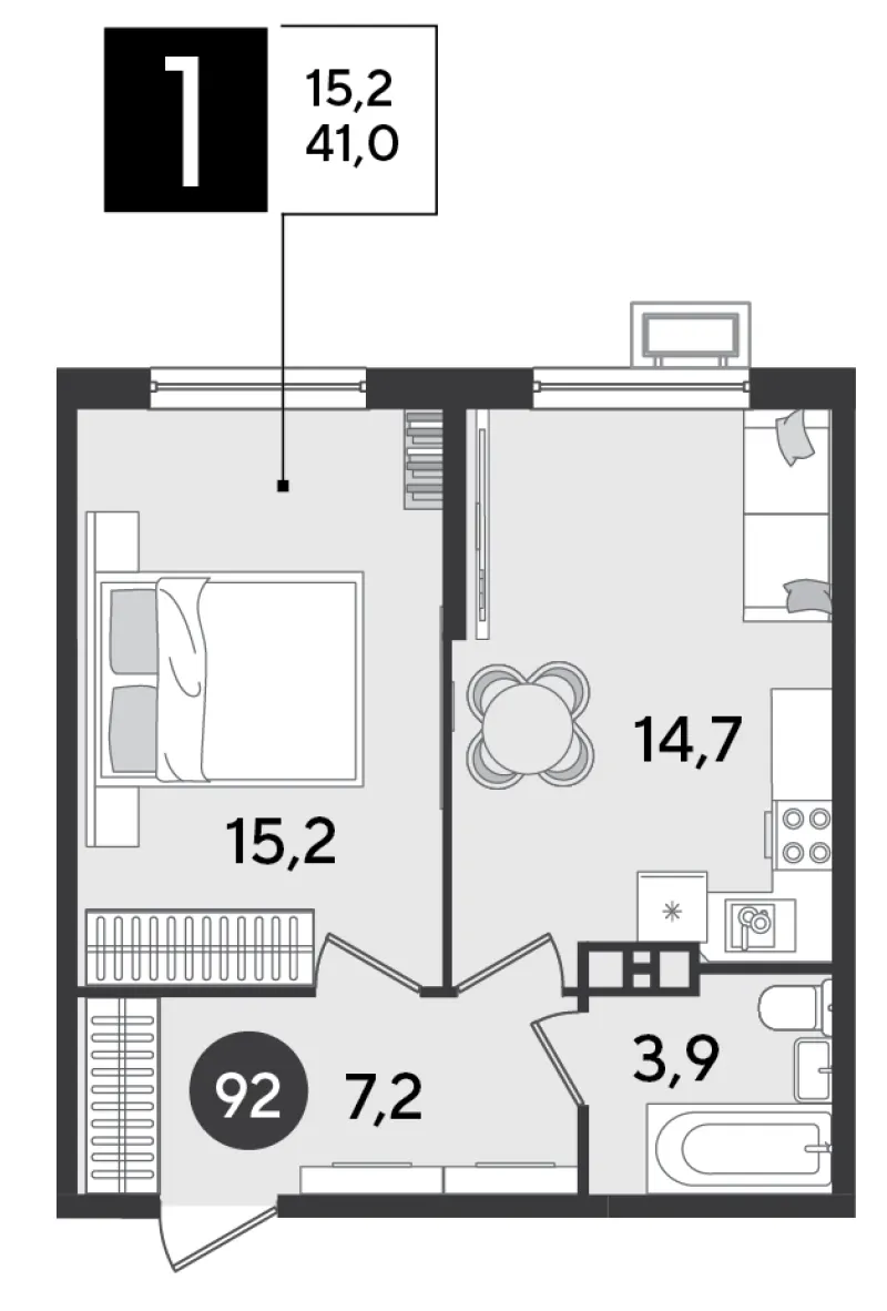 1-комн. 41 м²
