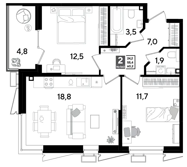 2-комн. 60.2 м²