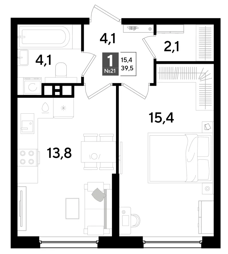 1-комн. 39.5 м²