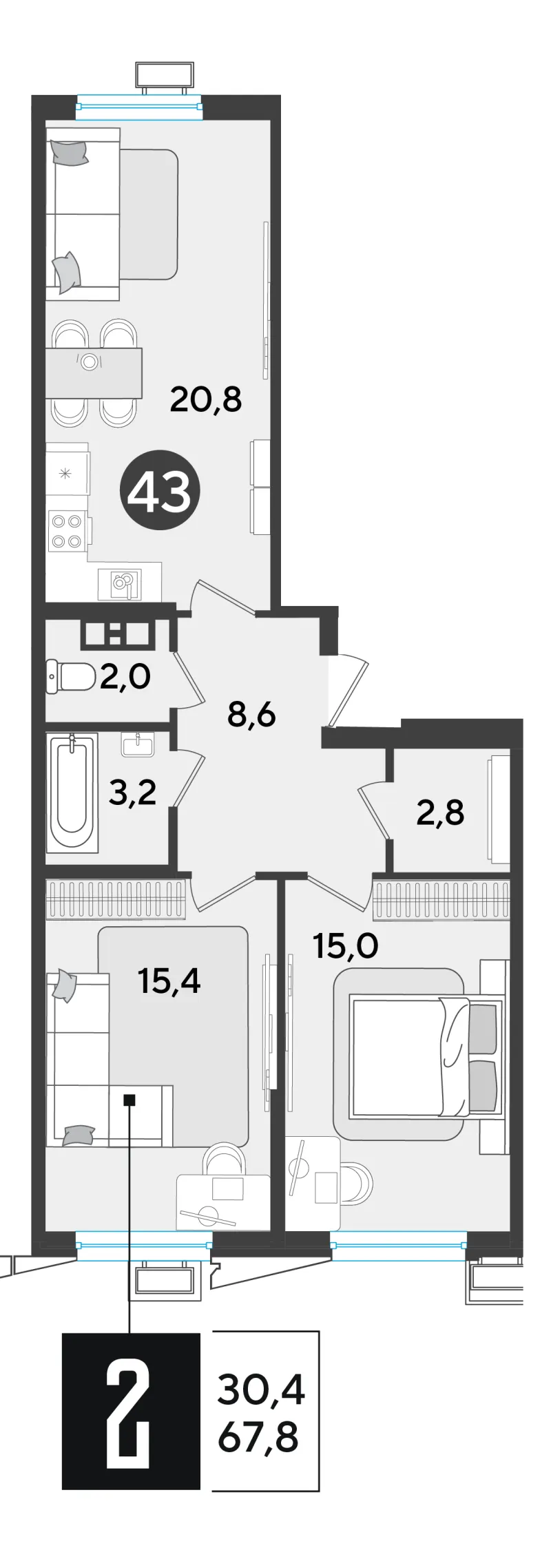 2-комн. 67.8 м²