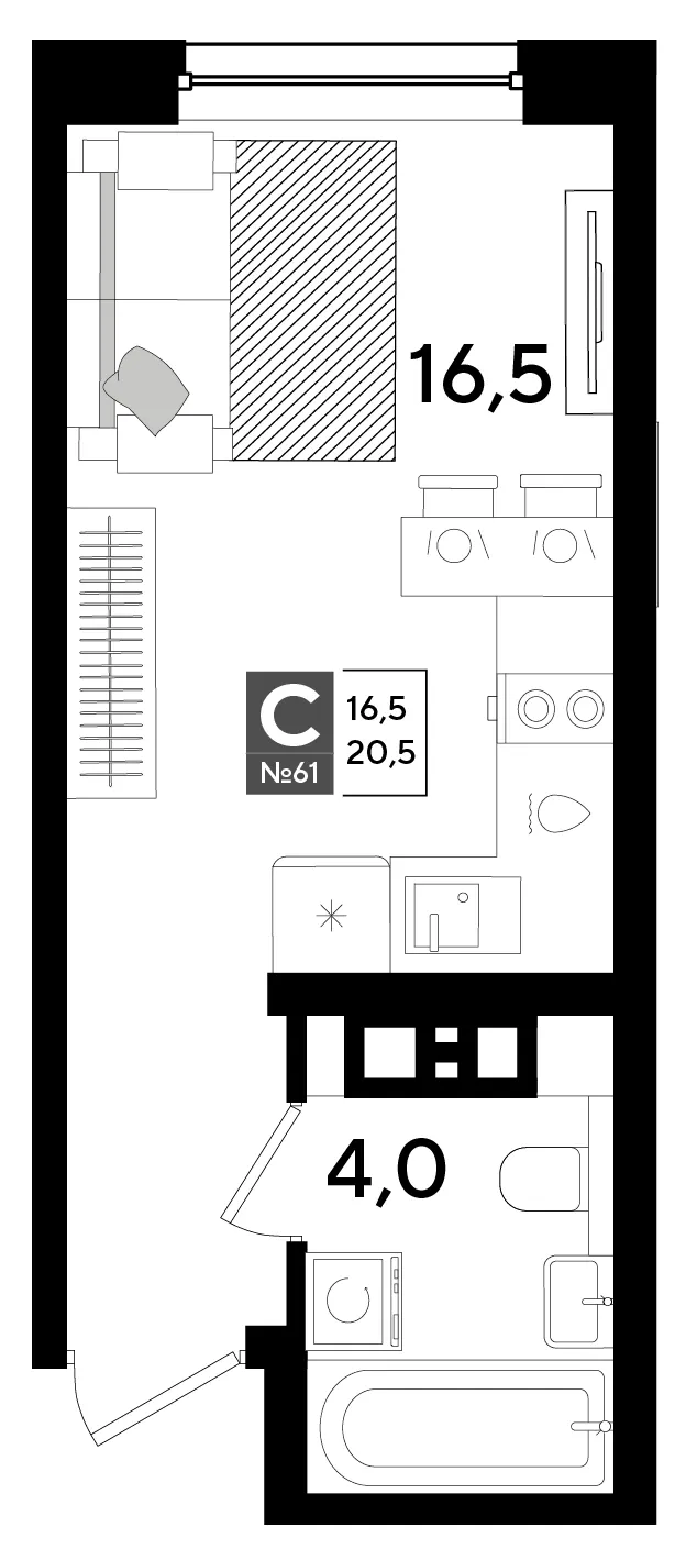 Студия 20.5 м²