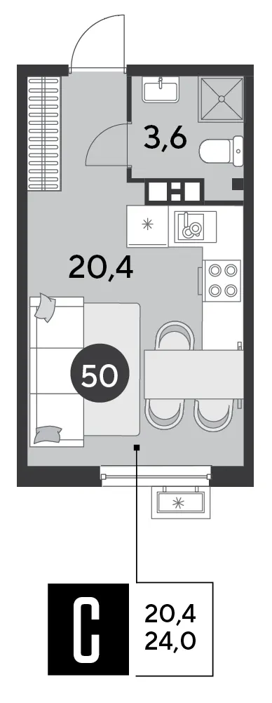 Студия 24 м²