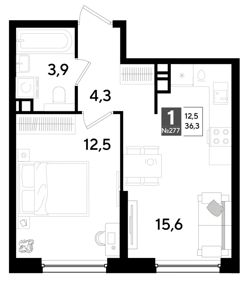 1-комн. 37.3 м²