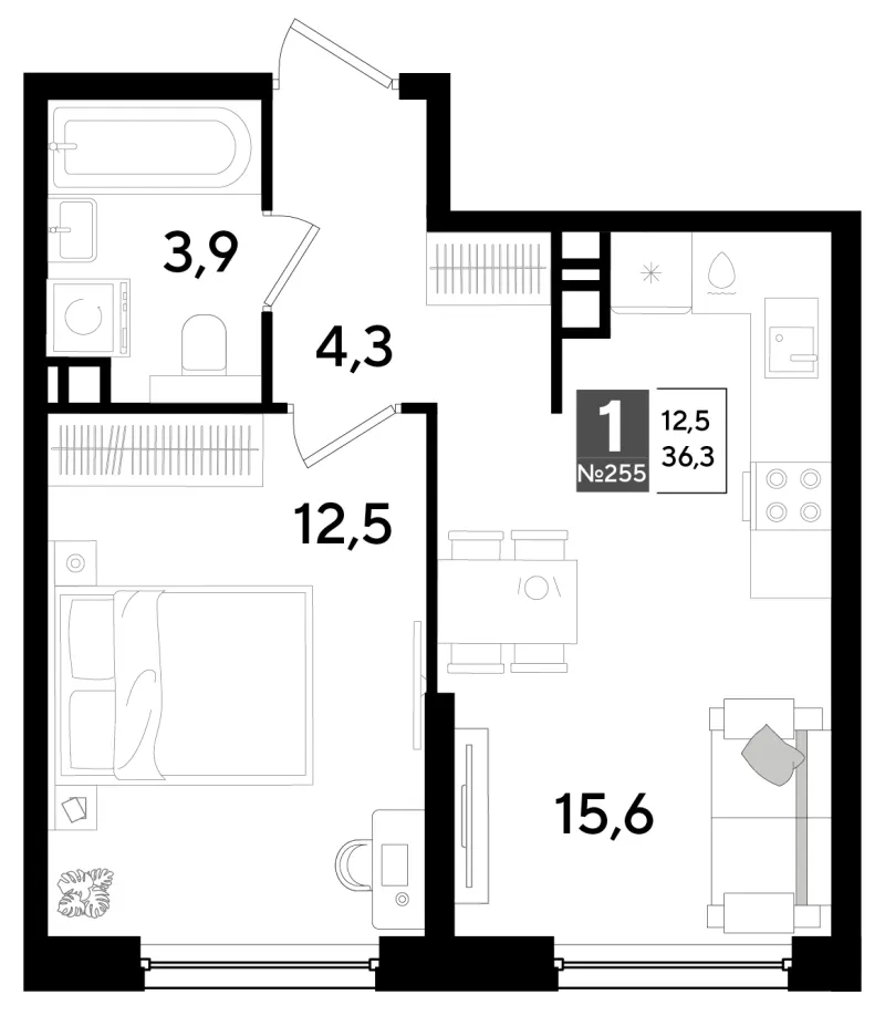 1-комн. 36.3 м²