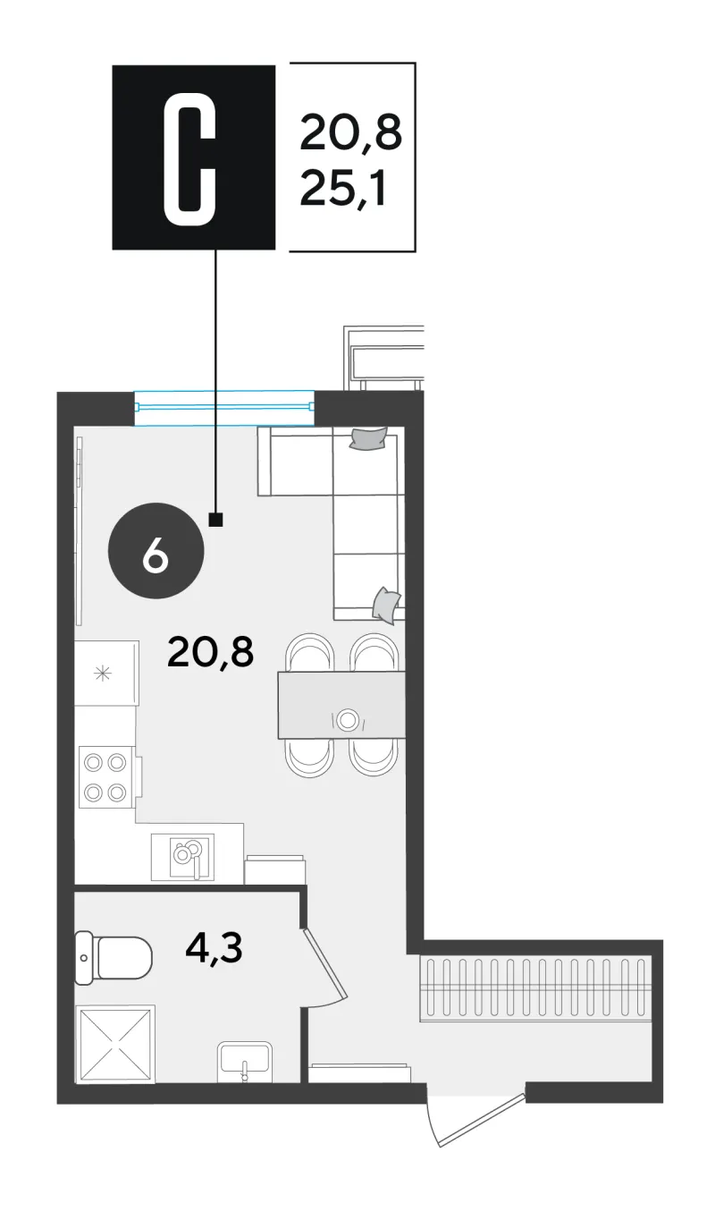 Студия 25.2 м²