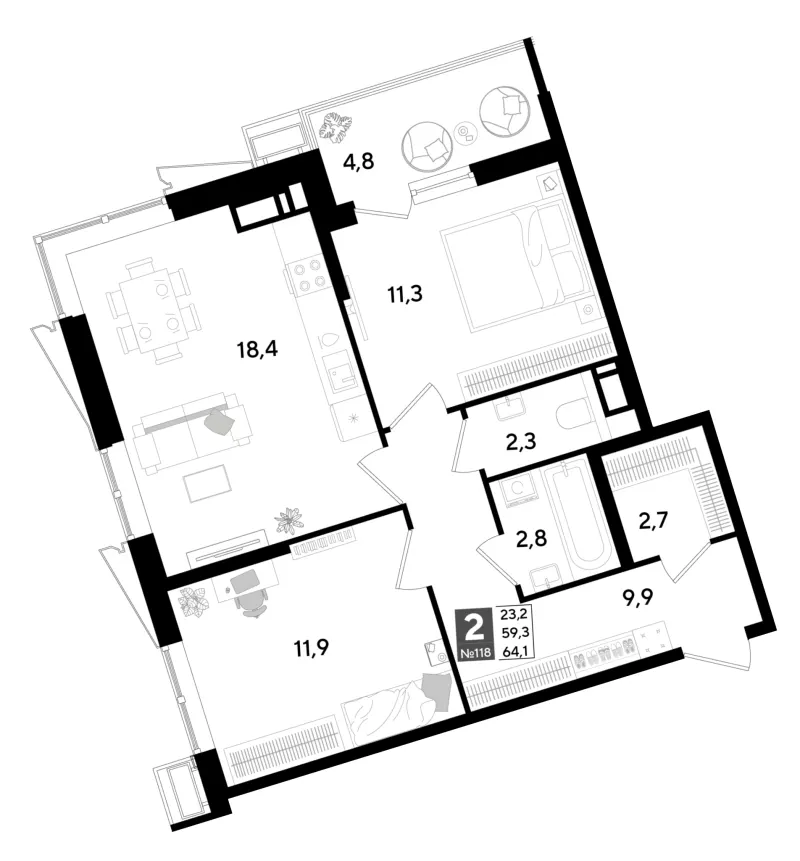 2-комн. 64.9 м²