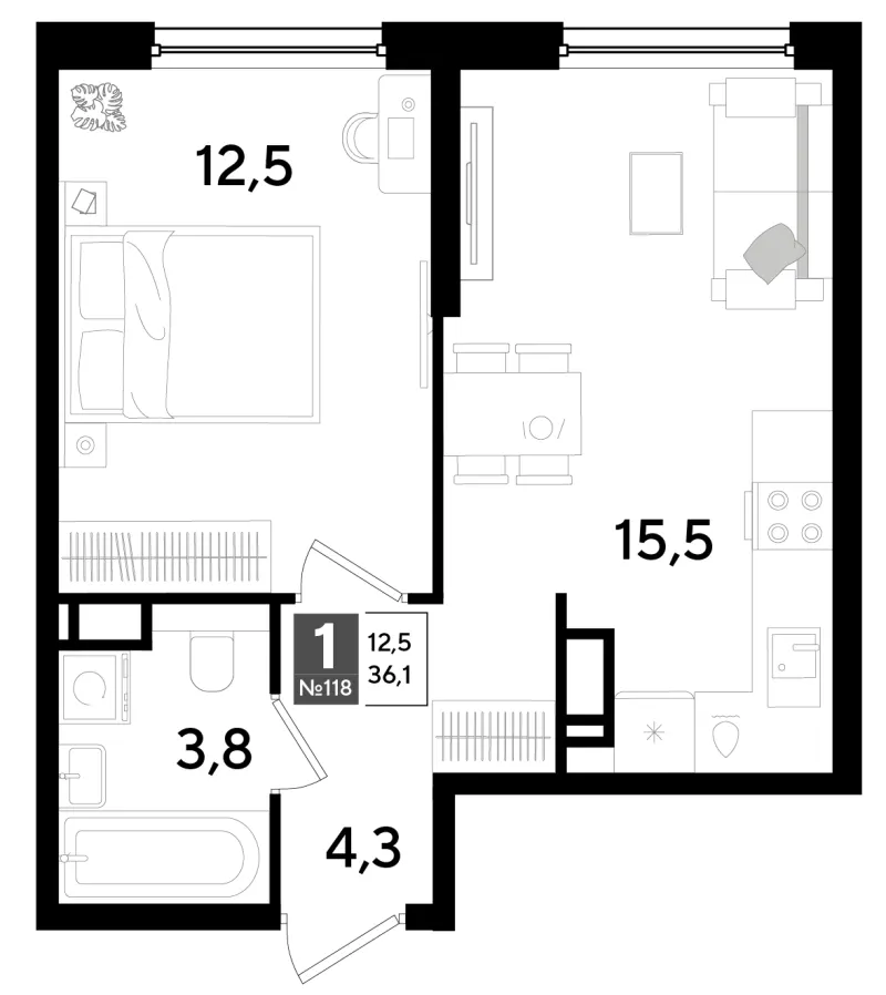 1-комн. 36.1 м²