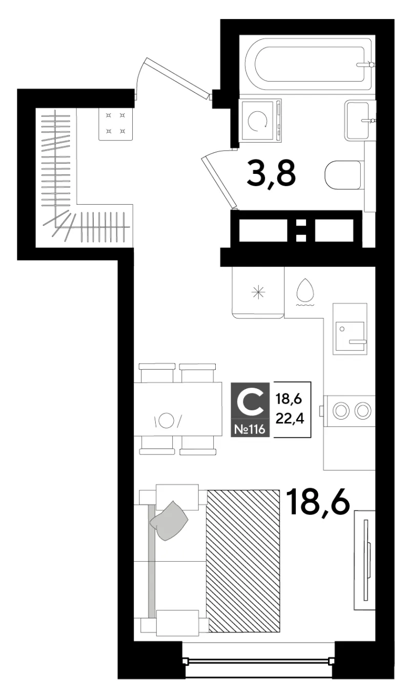 Студия 22.4 м²