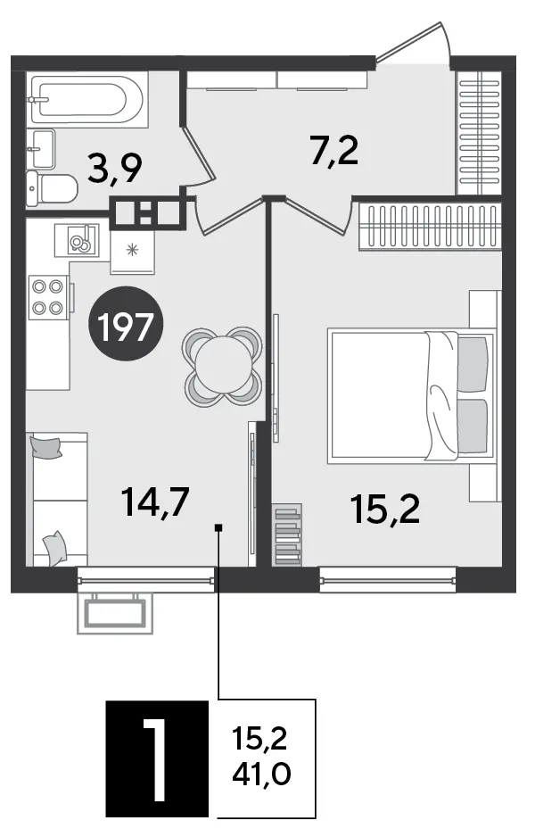 1-комн. 41 м²