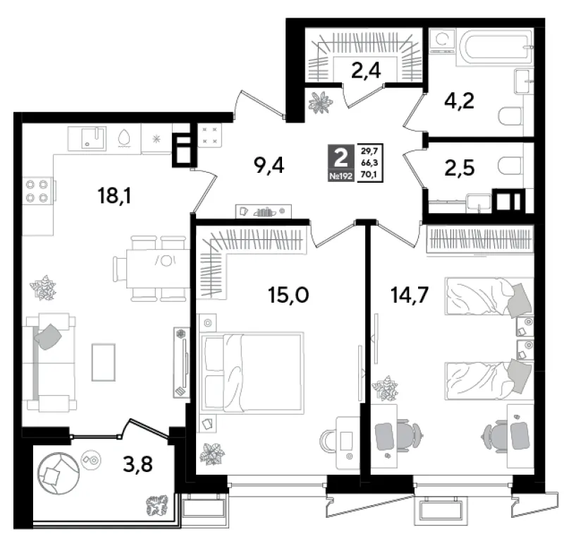 2-комн. 70.1 м²