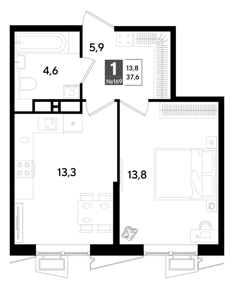 1-комн. 37.6 м²