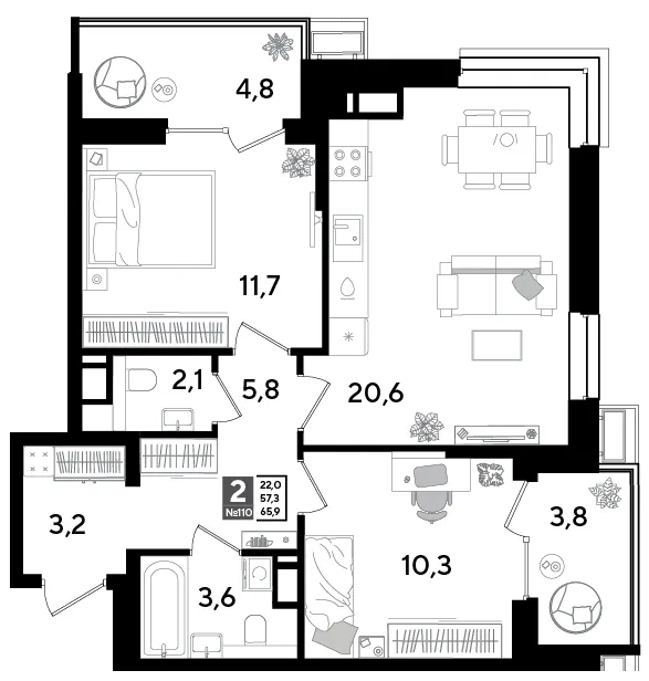 2-комн. 65.9 м²