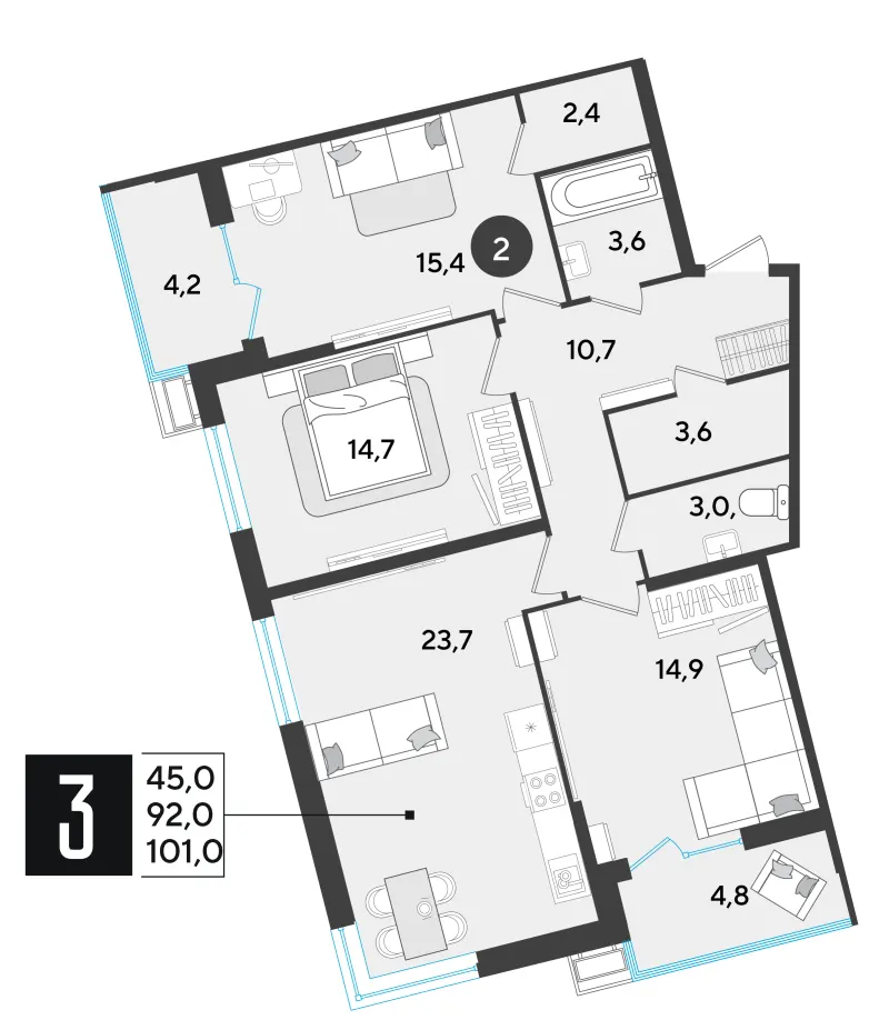 3-комн. 101.9 м²