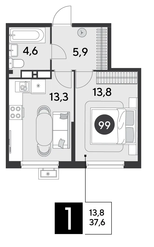 1-комн. 37.8 м²