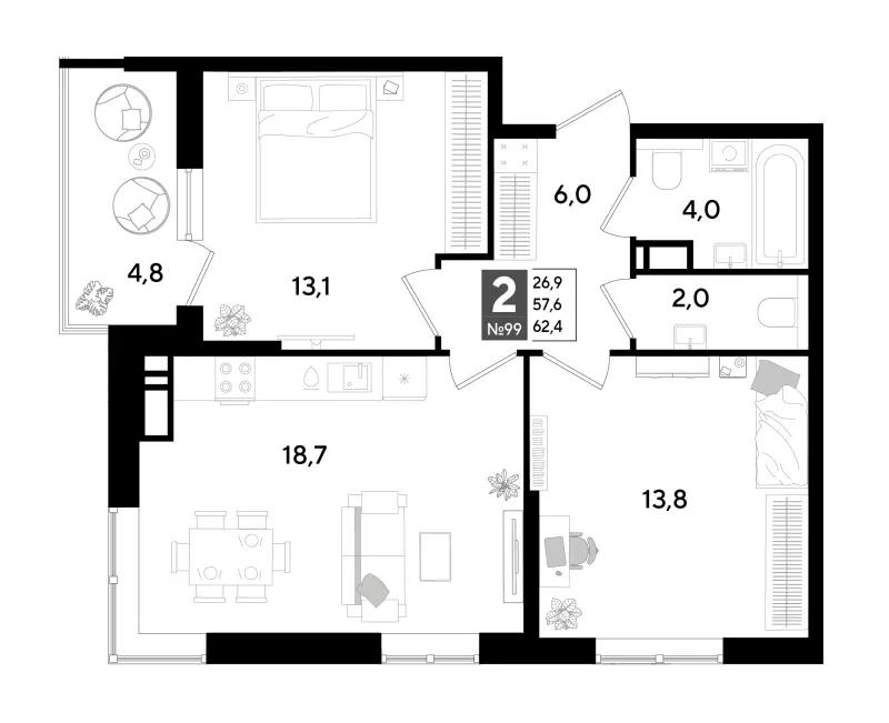 2-комн. 62.4 м²