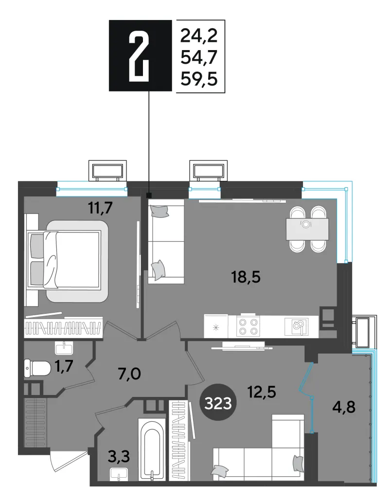 2-комн. 60.4 м²