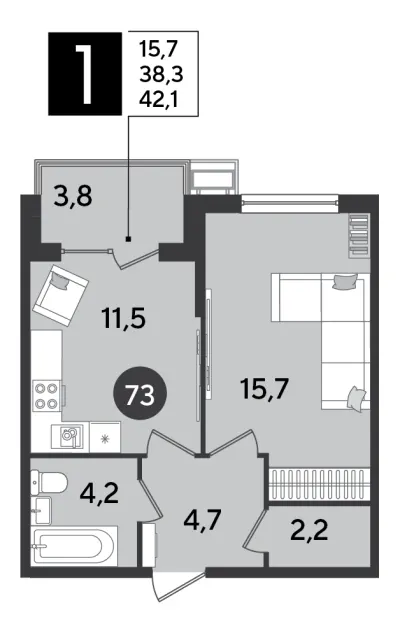 42,1 м² — планировка