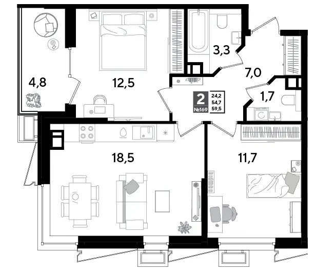 2-комн. 59.5 м²