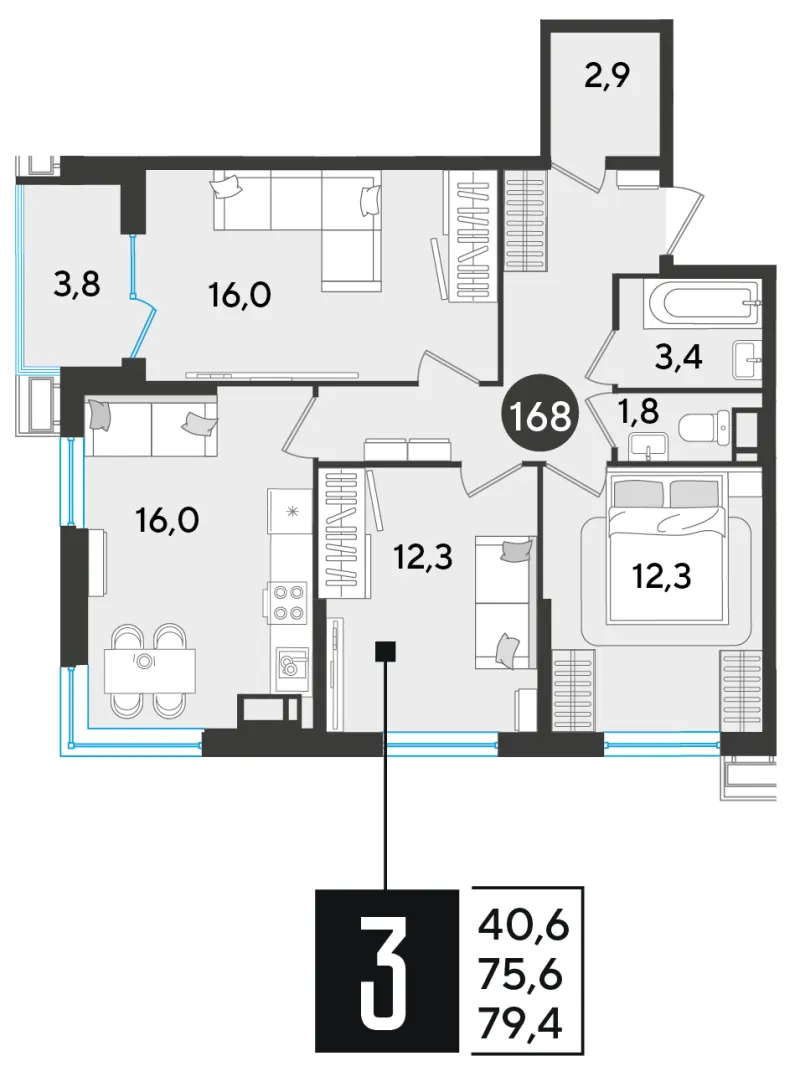 3-комн. 79.4 м²