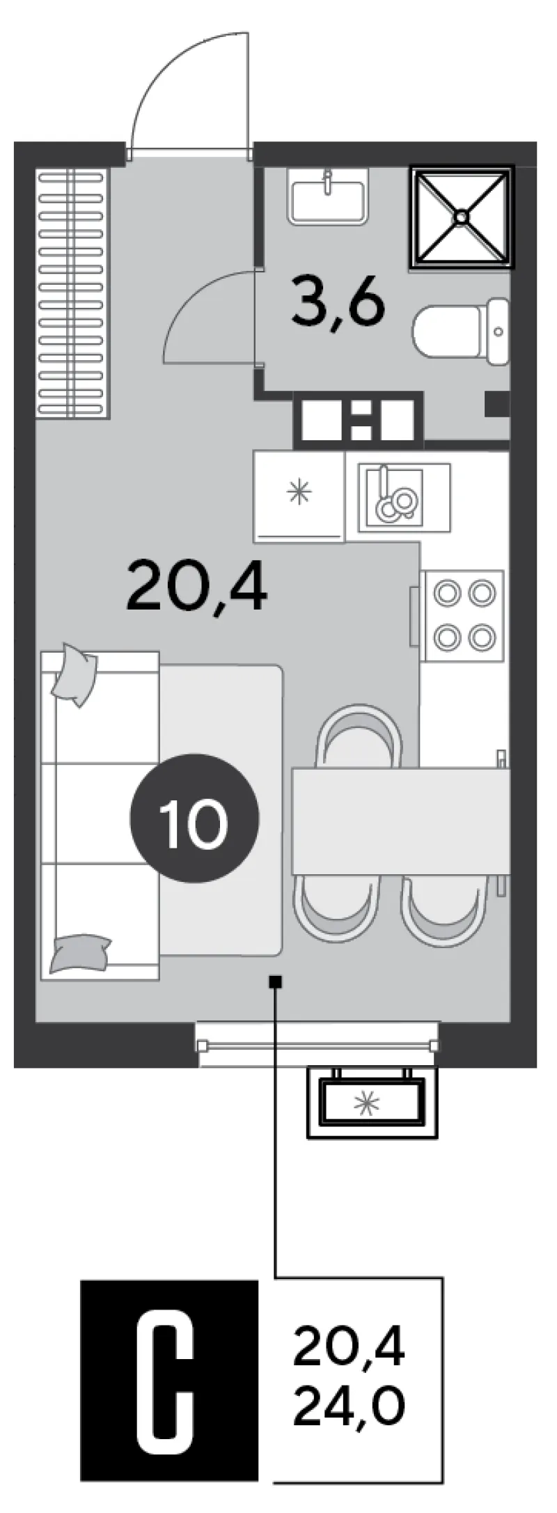 Студия 24 м²