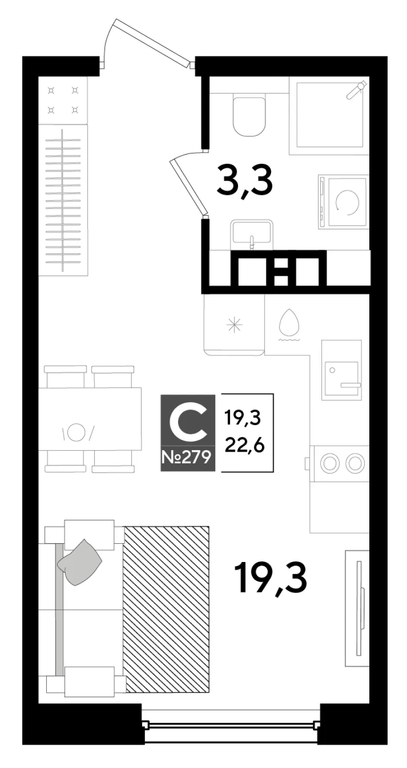 Студия 22.4 м²