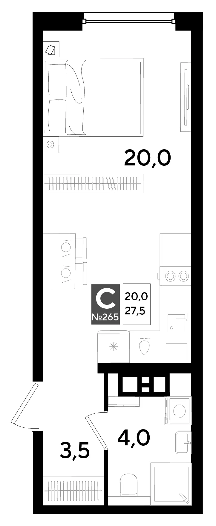 Студия 27.3 м²