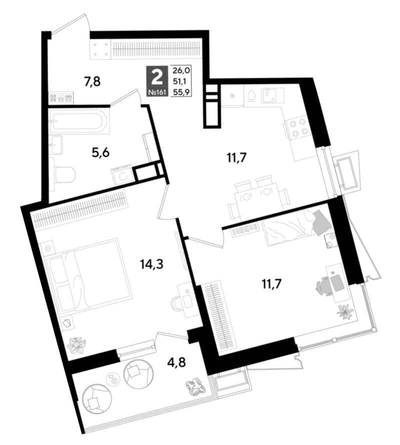 2-комн. 56.2 м²