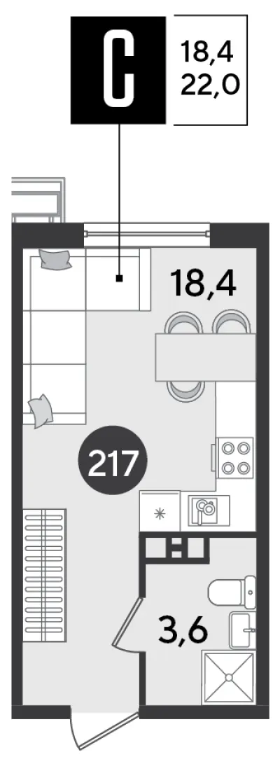 22 м² — планировка
