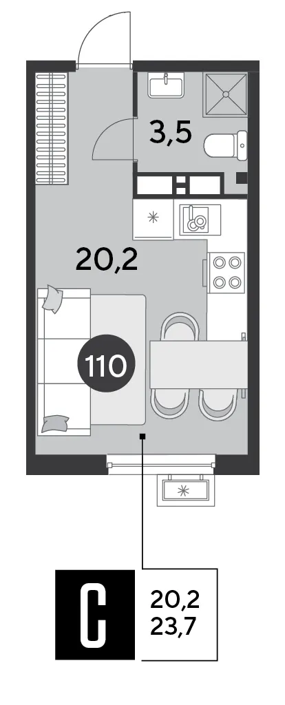 Студия 23.7 м²