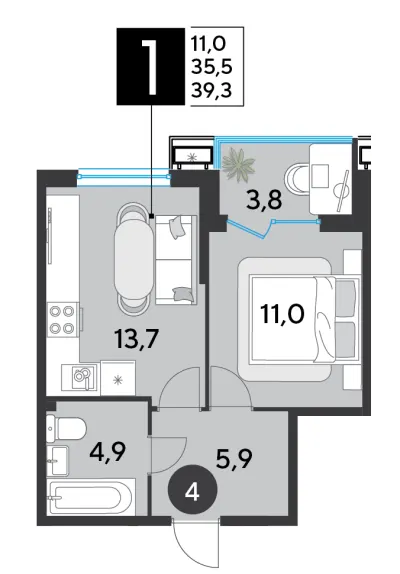 39,3 м² — планировка
